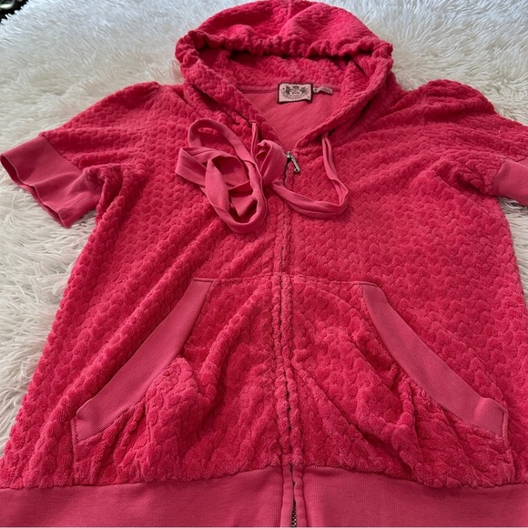 Juicy Couture Y2K Pink Terry Short Sleeve Zip Hoodie Medium Paris Hilton Classic - Picture 12 of 15